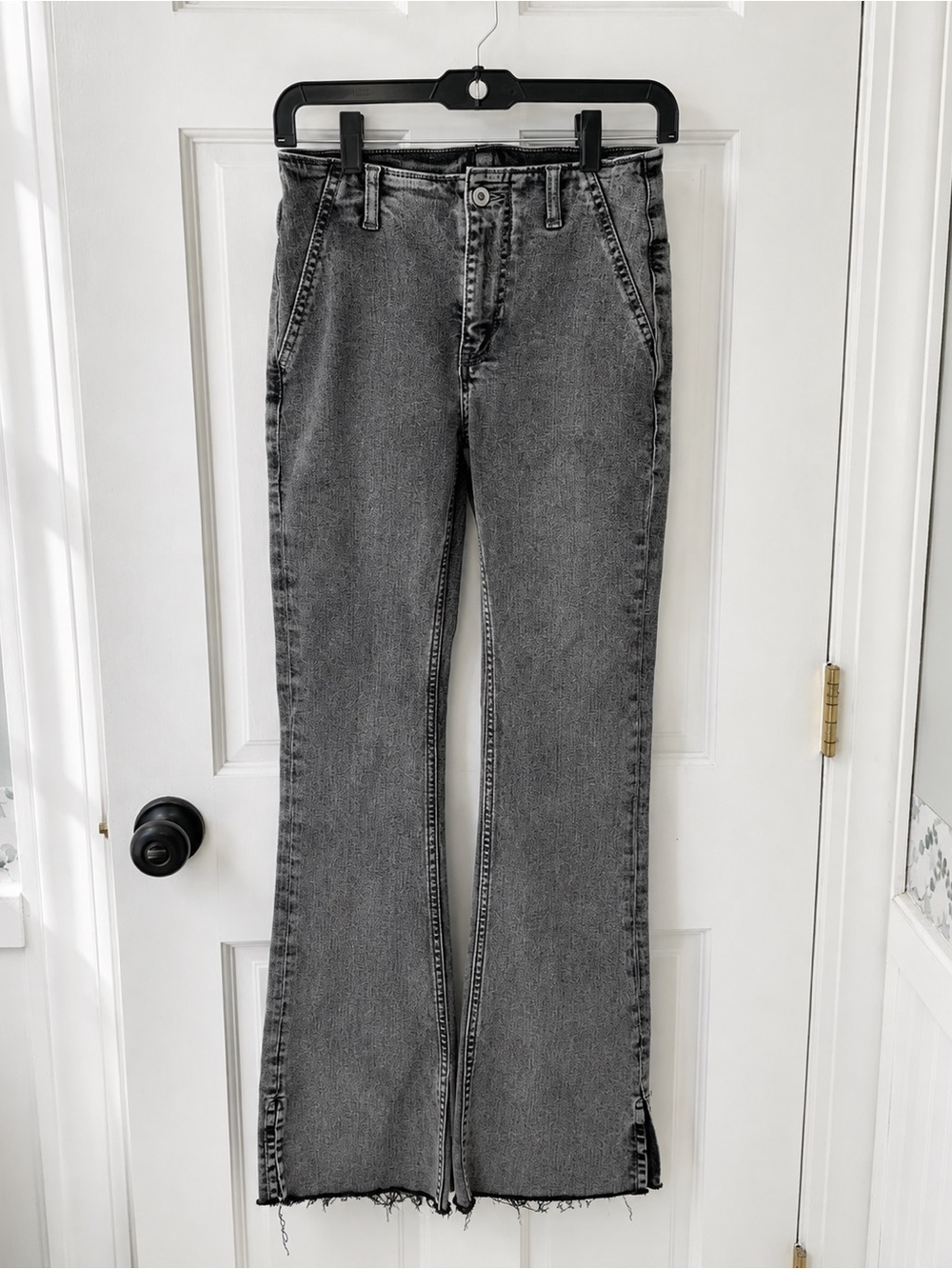 We The Free Free People High Rise Washed Black Split Hem Stretch Jeans 24